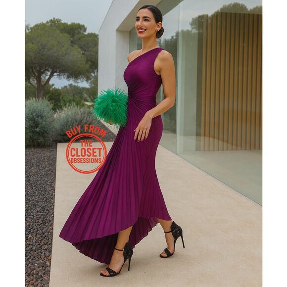 MANGO Blogger Fave Cut Out Pleated Midi Dress NWT — Purple - Picture 5 of 16